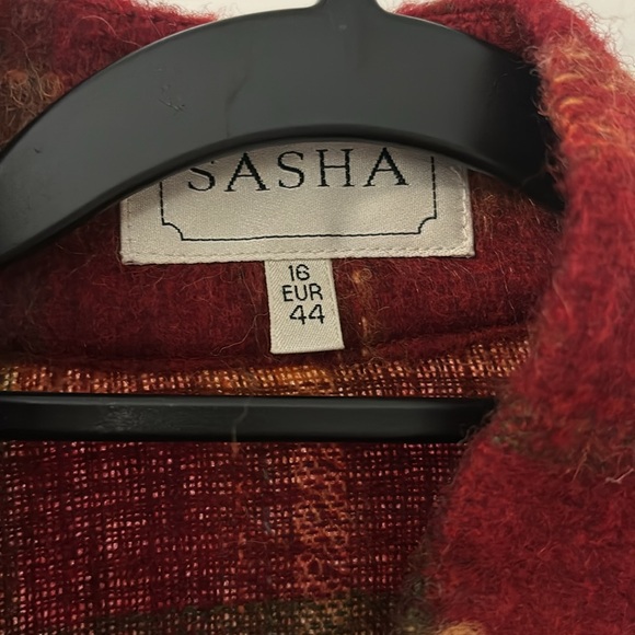 Sasha red fall leaves color wool blend jacket zipper sz 16 funnel neck plaid - Picture 4 of 16